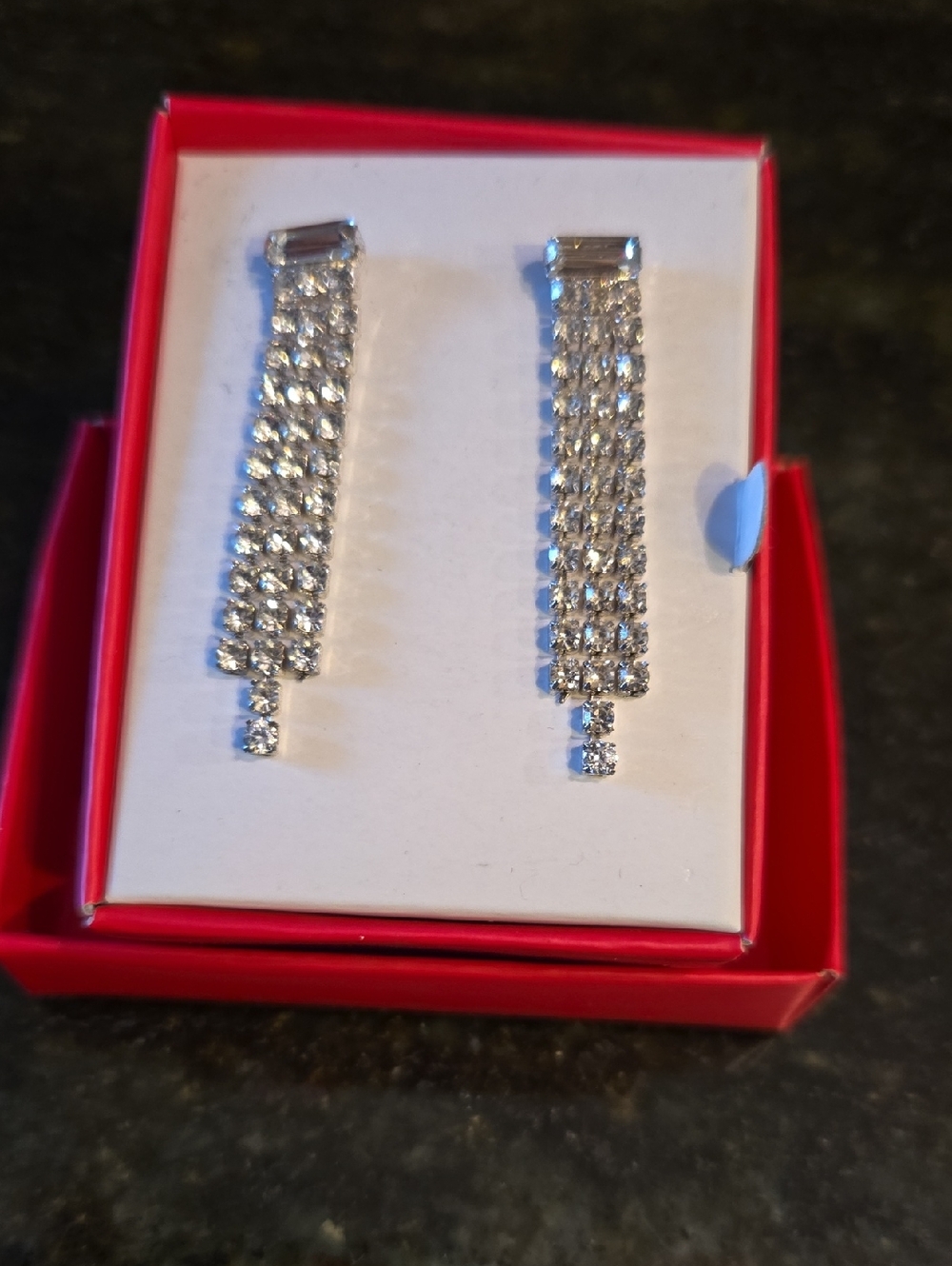 Crystal Drop Dangle Earrings - Silver Tone